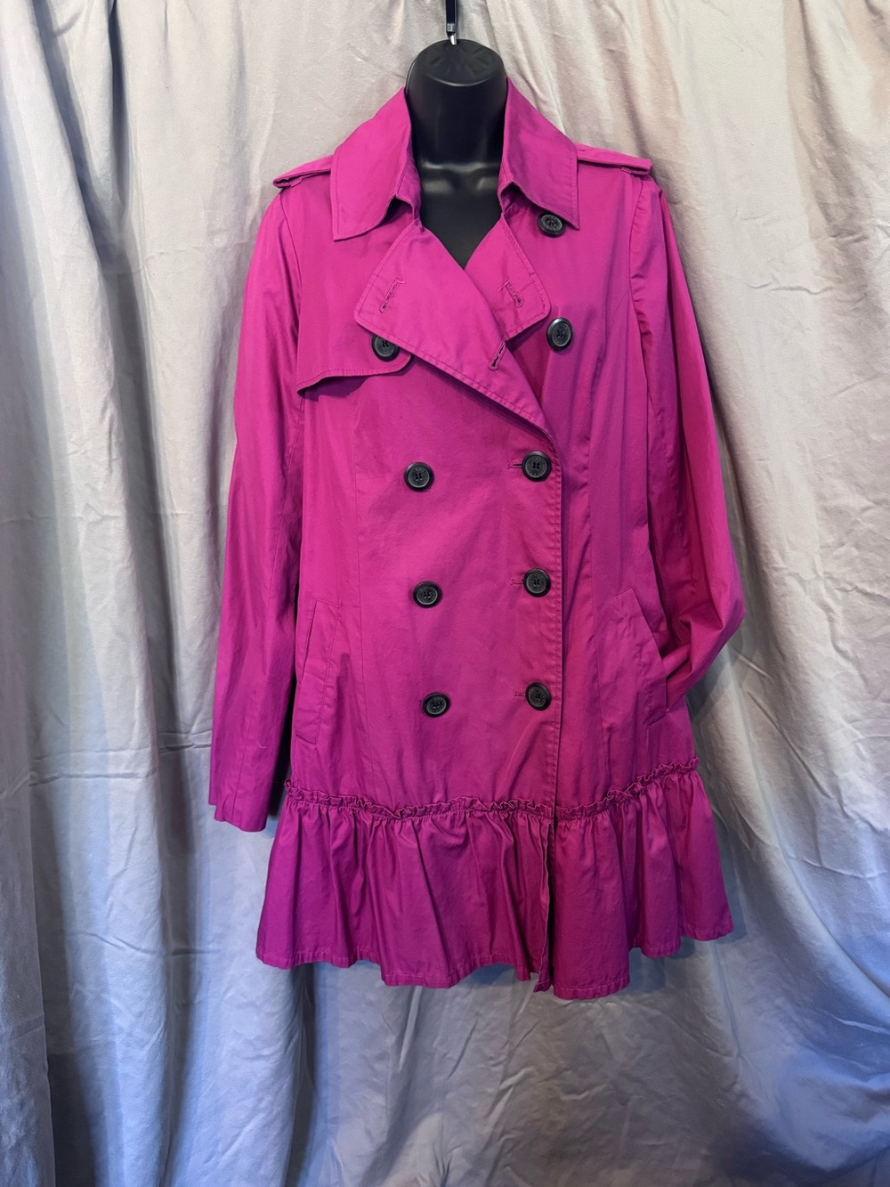 Women’s BB Dakota Vintage Fuchsia Ruffled Hem Trench Coat